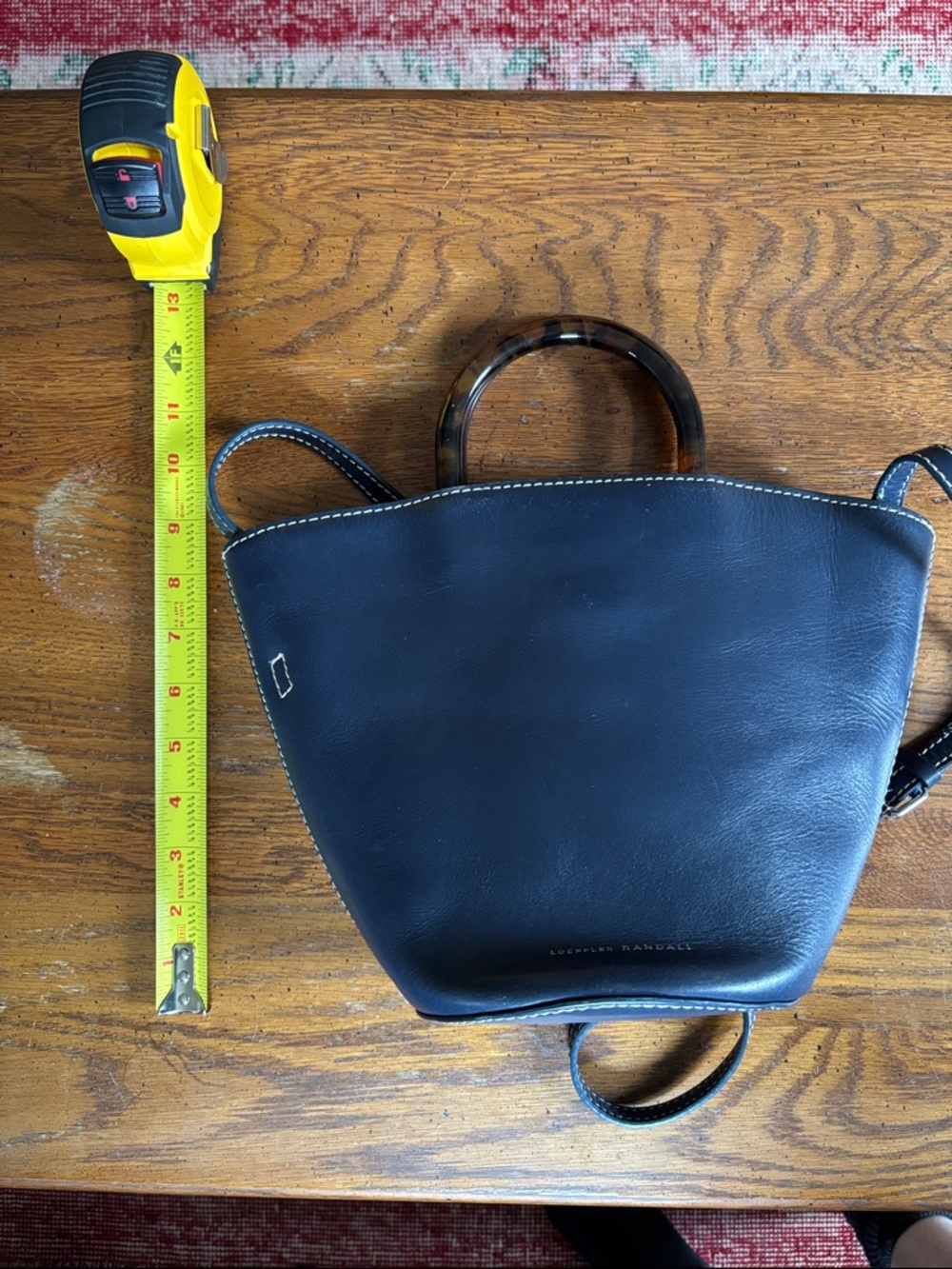 Loeffler Randall Navy Blue Leather Bucket Bag Purse with Tortoiseshell Handle - Picture 7 of 7